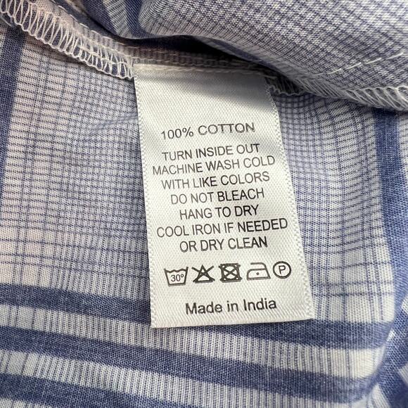 Never A Wallflower Elastic Sleeve Dress Navy Blue Plaid Printed Cotton Mini - Picture 5 of 8